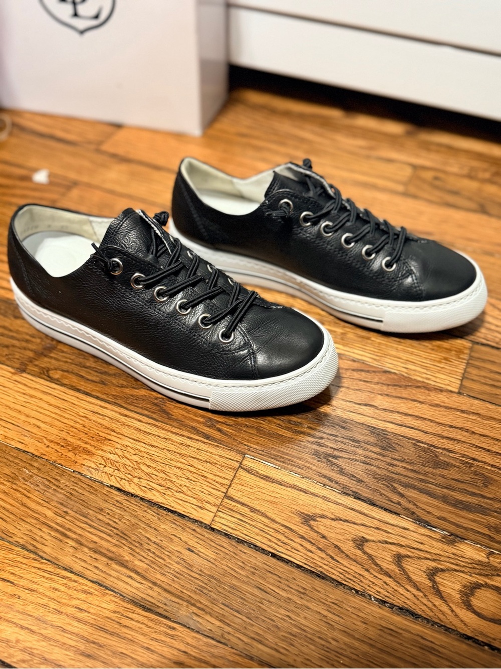 Paul Green Hadley 4081 Sneakers Women 8.5 Black Leather Elastic Lace $378